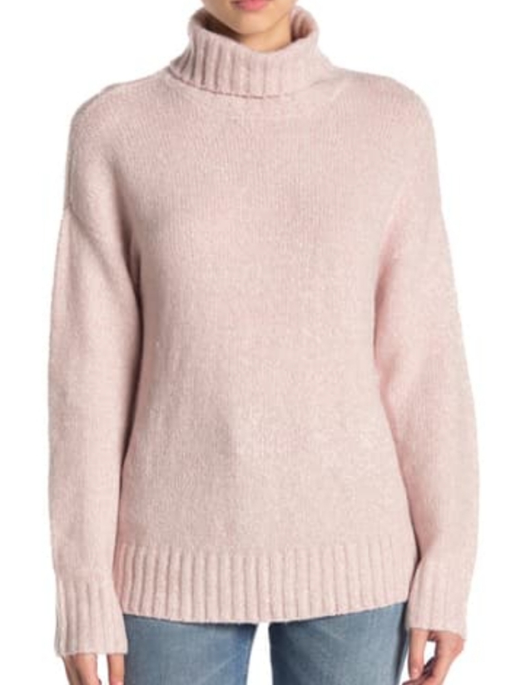 Olivia Sky Marled Turtleneck Sweater Shimmer Pink.